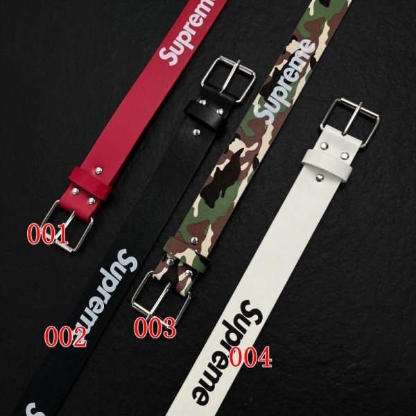 Supremeカジュアルベルト メンズ PU革 シュプリーム レザーベルト スーツ フォーマル カジュアル 流行り ギフト ブラック ホワイト 迷彩柄