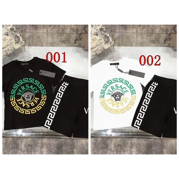 Versace ヴェルサーチハイブランド男の子 セットアップ スポーツウェア スウェット キッズ服 90-160cm 半袖 トップス 子供服 tシャツ ショートパンツ キッズ 上下セット カットソー ストレッチパンツ 2点セット オシャレ カジュアル 春 夏 大きいサイズ