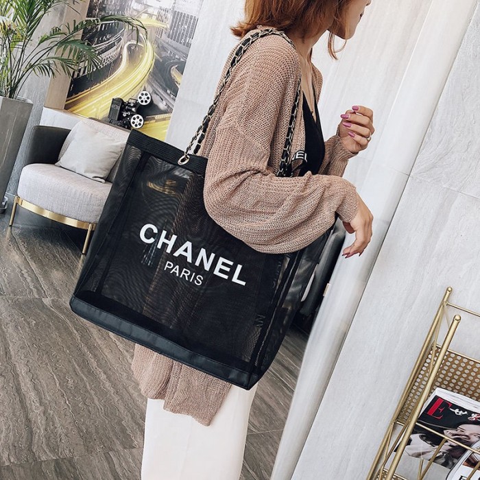 シャネルメッシュバッグ 夏用 トート ショルダーバッグ Chanel 黒白