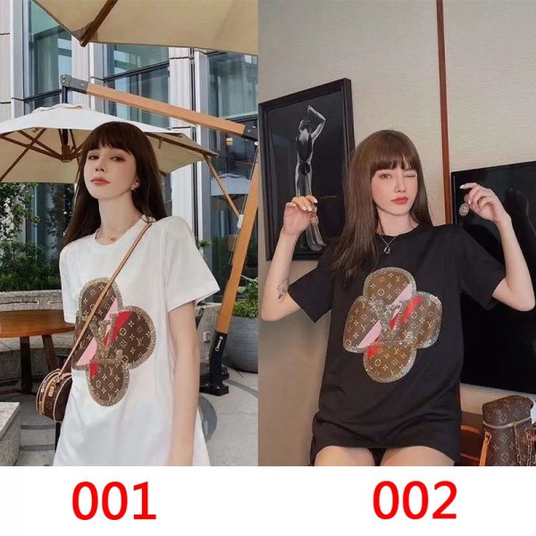 Louis VuittonTシャツ 個性的な ダンス衣装 ストリート カジュアル レディース 韓国  可愛い 上質な素材 大きいサイズ トップス ブランド風 ヴィトン 女性 ファッション衣装