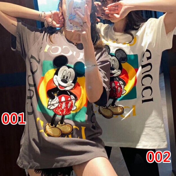 夏の半袖Tシャツ メンズ ブランド風 グッチミッキーコラボ Tシャツ 女性 大きいサイズ トップス 可愛い ディズニーミッキー柄 おしゃれ フリーサイズ GUCCI T-shirt