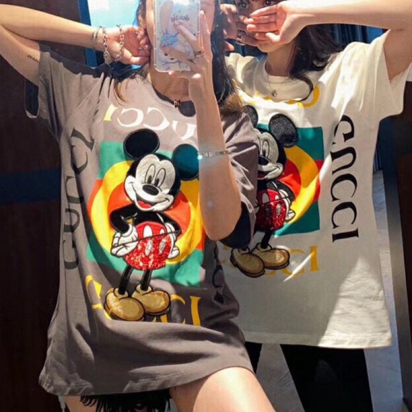 夏の半袖Tシャツ メンズ ブランド風 グッチミッキーコラボ Tシャツ 女性 大きいサイズ トップス 可愛い ディズニーミッキー柄 おしゃれ フリーサイズ GUCCI T-shirt