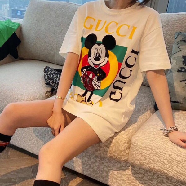 夏の半袖Tシャツ メンズ ブランド風 グッチミッキーコラボ Tシャツ 女性 大きいサイズ トップス 可愛い ディズニーミッキー柄 おしゃれ フリーサイズ GUCCI T-shirt