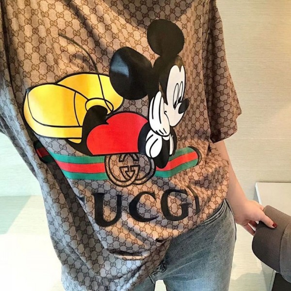 ブランド グッチ Tシャツ レディース 気質 流行 春 夏半袖Tシャツ ミッキー プリントファッション 大きいサイズ T-shirt