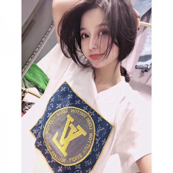 Louis Vuitton T-shirt 春 夏  修身 半袖 女性ファッション ヴィトン風 Tシャツ 若者愛用 薄手 おしゃれ トップス 可愛くて個性的な 激安