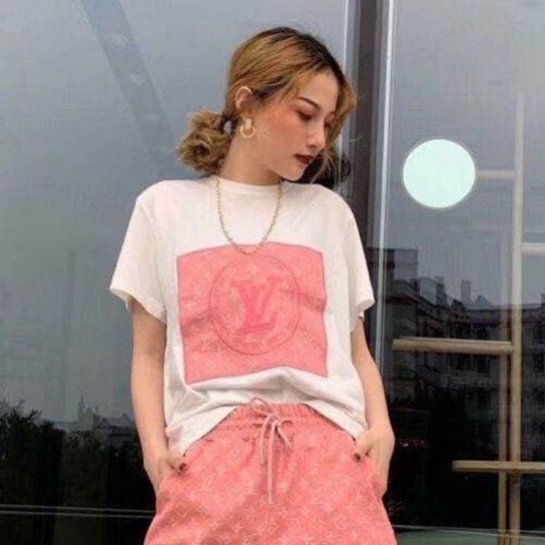 Louis Vuitton T-shirt 春 夏  修身 半袖 女性ファッション ヴィトン風 Tシャツ 若者愛用 薄手 おしゃれ トップス 可愛くて個性的な 激安