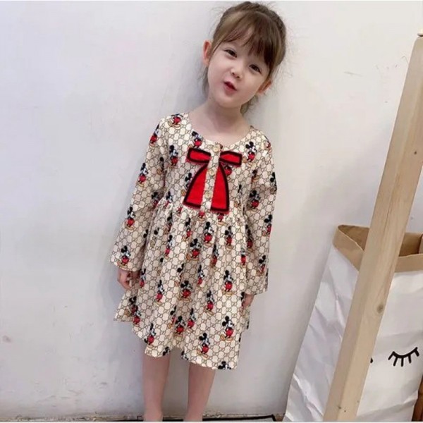 ハイブランド グッチ 子供服 女の子ワンピース 子供ワンピース 春着 可愛い ミッキー フレアワンピース GUCCI ガールズ ドレス フォーマルドレス キッズドレス 入学式 送料無料