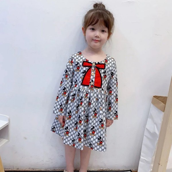 ハイブランド グッチ 子供服 女の子ワンピース 子供ワンピース 春着 可愛い ミッキー フレアワンピース GUCCI ガールズ ドレス フォーマルドレス キッズドレス 入学式 送料無料