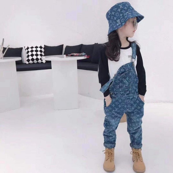 Louis Vuittonルイヴィトン&supremeシュプリーム コラボレーションデニムサロペット子供服カジュアルキッズkids男女兼用お洒落大人気 長ズボン春秋 