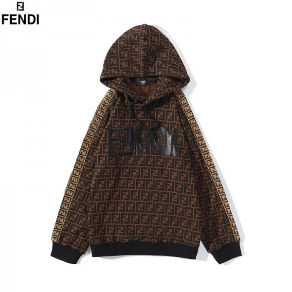 Fendi フェンデイ モノグラム パーカー メンズ カジュアル ブランド ファッション シュッコンカスミソウ 帽子付きコットン製ソフト Parker レディース 春秋装 ユニセックス 長袖 スウェットパーカー