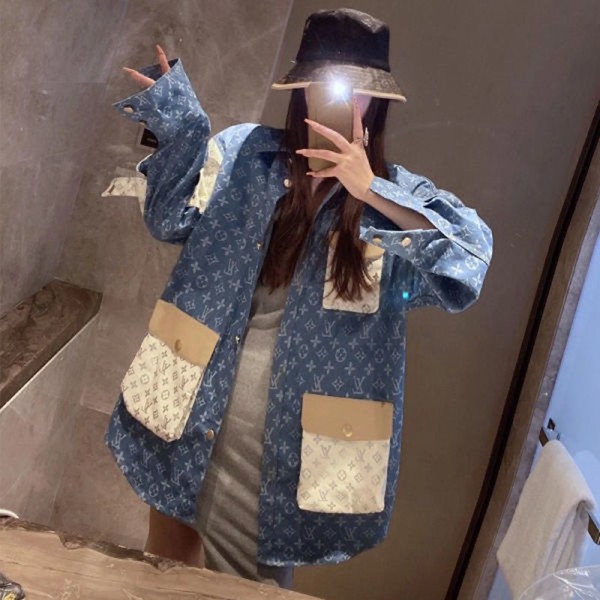 ルイヴィドン コート デニム製 オシャレモノグラム ジャケット LV レディース 人気 トップス 個性 カジュアル 中長セクション ファッション秋適用 女性向け 春秋服 快適 普段着 カーディガン