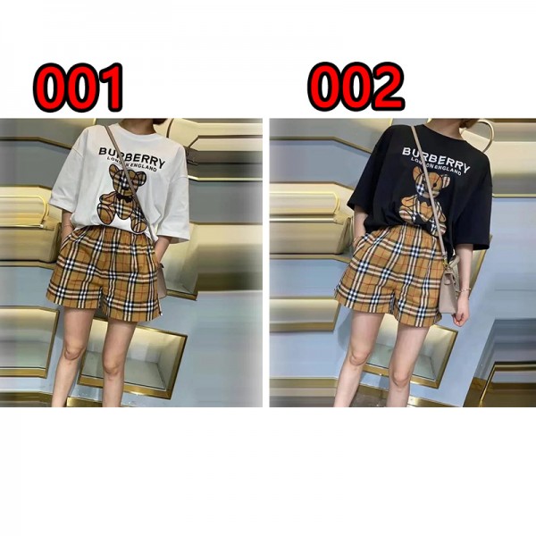 バーバリーファッションレディース夏服2点セットブランドBurberryかわいいクマ柄半袖tシャツショートズボンスーツ若者愛用 女性