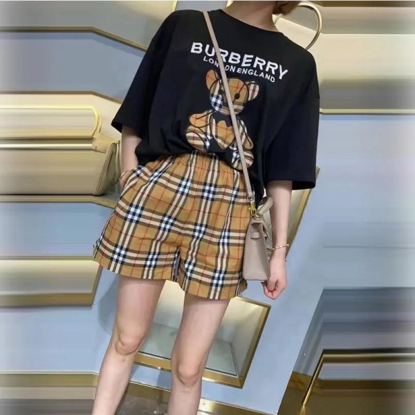 バーバリーファッションレディース夏服2点セットブランドBurberryかわいいクマ柄半袖tシャツショートズボンスーツ若者愛用 女性