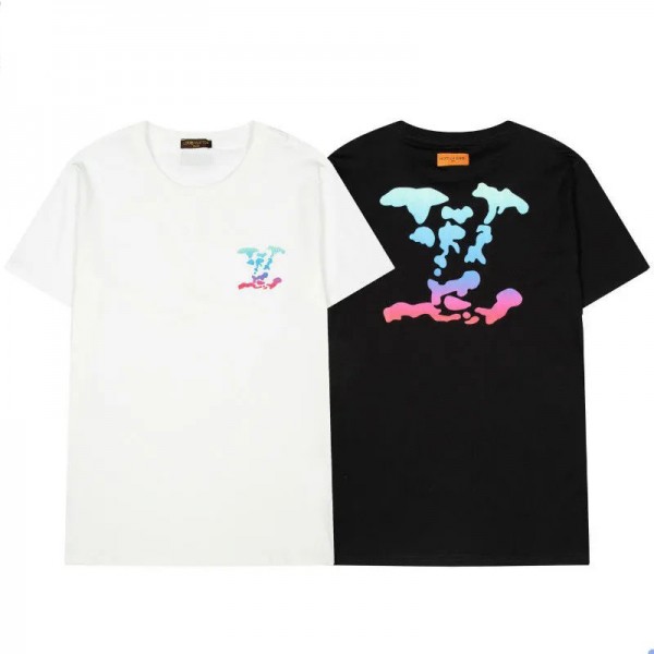 ルイヴィトンファッション半袖tシャツコピーブランドLV個性 雲柄 春夏コットンtシャツ丸首 カジュアル男女カップルT-shirt 2021