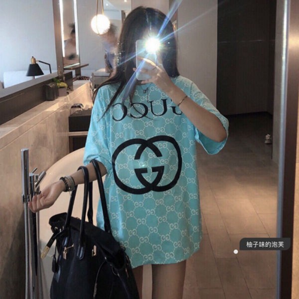 2021グッチ 女 半袖 tシャツブランド新品ゆったり婦人服ファッションコットン快適tシャツGucci定番プリントカップル丸首トップス夏