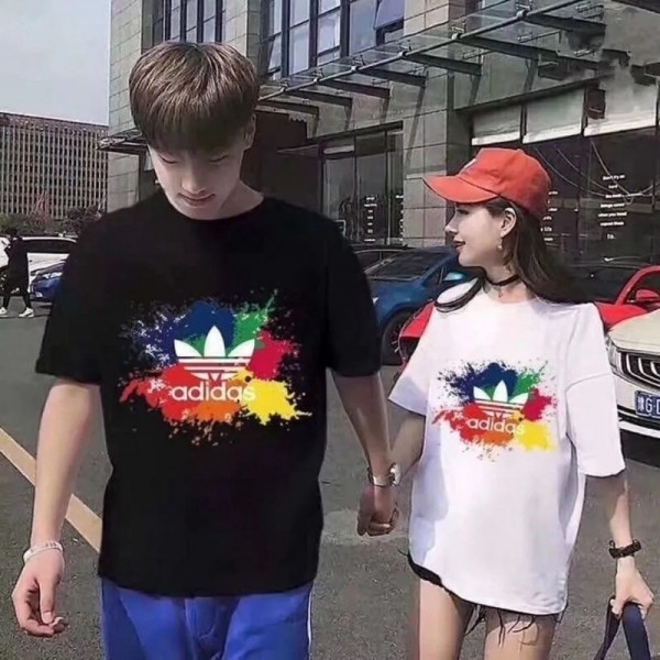 アディダスブランドtシャツ親子服ファッションadidasロゴプリント半袖tシャツコットン柔らかい子供tシャツ男女兼用在庫あり