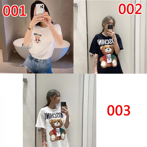 モスキーノブランドレディースtシャツかわいいクマ柄 純綿トップス夏 柔らかい 肌に優しい半袖tシャツ男女兼用