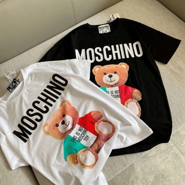 モスキーノブランドレディースtシャツかわいいクマ柄 純綿トップス夏 柔らかい 肌に優しい半袖tシャツ男女兼用