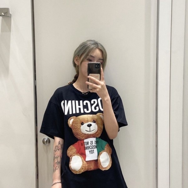 モスキーノブランドレディースtシャツかわいいクマ柄 純綿トップス夏 柔らかい 肌に優しい半袖tシャツ男女兼用