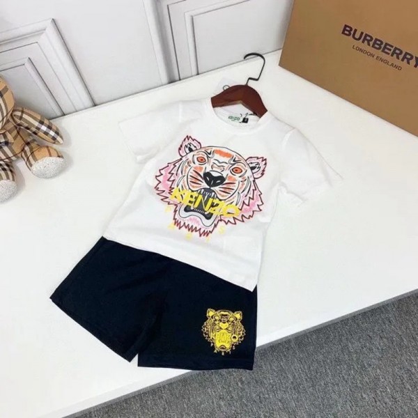 ケンゾーブランド夏服スーツ子供 かっこいい虎頭プリントtシャツ半ズボン上下セットファッションコットン快適2点セット男の子女の子