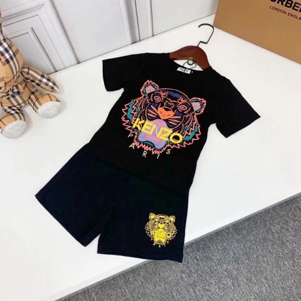 ケンゾーブランド夏服スーツ子供 かっこいい虎頭プリントtシャツ半ズボン上下セットファッションコットン快適2点セット男の子女の子