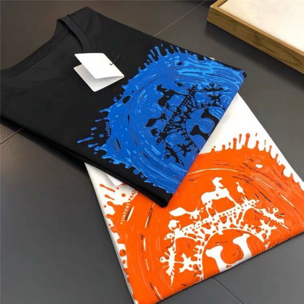 エルメスブランドtシャツメンズファッションH家 馬車プリントtシャツカジュアル潮流コットン半袖tシャツ2021夏男女カップルモデル