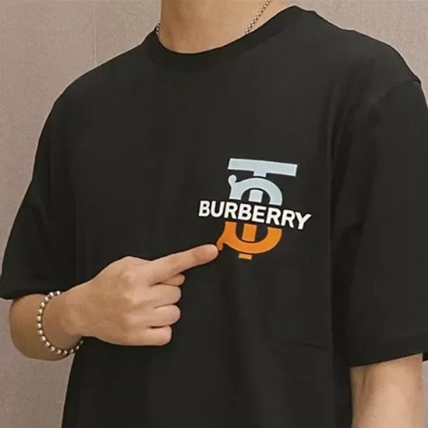 バーバリーブランドtシャツシンプル黒白コットン半袖トップス柔らかい男女カップル丸首tシャツBurberry 激安 春夏