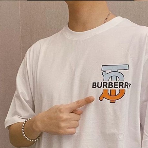 バーバリーブランドtシャツシンプル黒白コットン半袖トップス柔らかい男女カップル丸首tシャツBurberry 激安 春夏