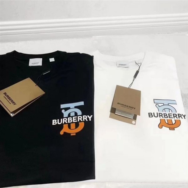 バーバリーブランドtシャツシンプル黒白コットン半袖トップス柔らかい男女カップル丸首tシャツBurberry 激安 春夏