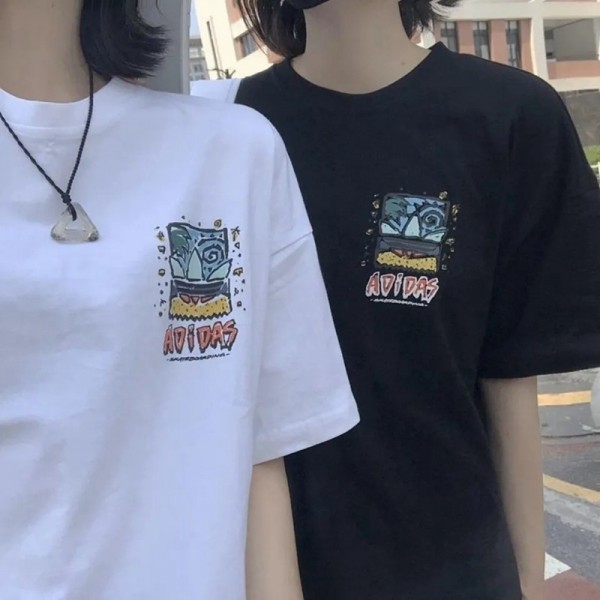 アディダスファッション半袖ｔシャツ夏コットン個性プリント白 黒ｔシャツカジュアル大きなサイズカップル服ｔシャツブランド