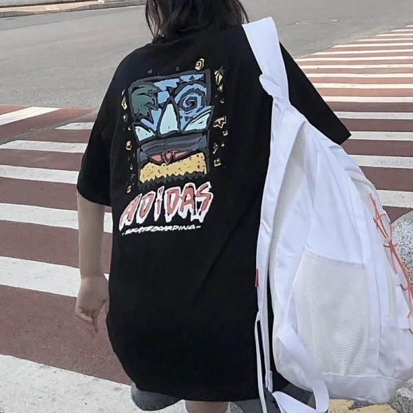 アディダスファッション半袖ｔシャツ夏コットン個性プリント白 黒ｔシャツカジュアル大きなサイズカップル服ｔシャツブランド