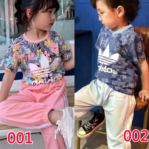 アディダスブランド子供服 半袖ｔシャツズボンスーツ2021夏新モデルファッションキッズｔシャツズボン2点セット男女兼用