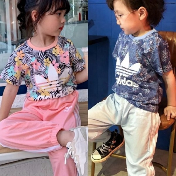 21夏アディダスキッズ兄妹服ブランドカジュアル男の子半袖ｔシャツズボン上下セットおしゃれ女の子tスカートスポーツ風 子供服