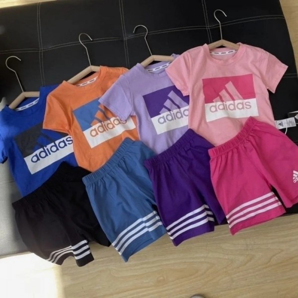 アディダス男の子と女の子ｔシャツ半ズボンスーツブランドシンプル子供コットン夏服2点セットAdidas経典プリント子供服