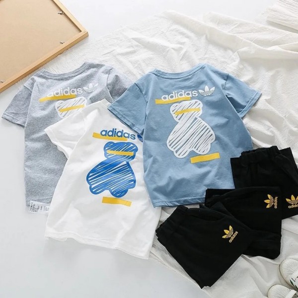 2021夏アディダス子供ｔシャツ半ズボンスーツブランドかわいい中小の子供 学生スポーツ風スーツファッション潮流 男女兼用 子供服