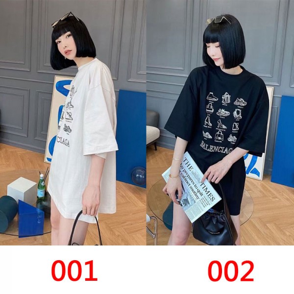 バレンシアガブランド半袖ｔシャツレディースファッション丸首ｔシャツメンズゆったり黒 白ｔシャツ人気大きなサイズT-shirt