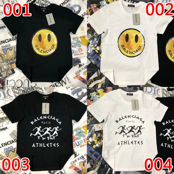 バレンシアガブランド高品質な親子服ファッション笑顔柄コットン子供Ｔシャツ2021春夏シンプル青春 半袖ｔシャツ男女兼用人気