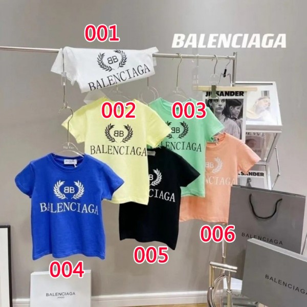 バレンシアガ子供ｔシャツブランド新品ファッションコットンキッズ半袖ｔシャツ夏男の子女の子快適な上着T-shirt