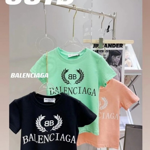 バレンシアガ子供ｔシャツブランド新品ファッションコットンキッズ半袖ｔシャツ夏男の子女の子快適な上着T-shirt