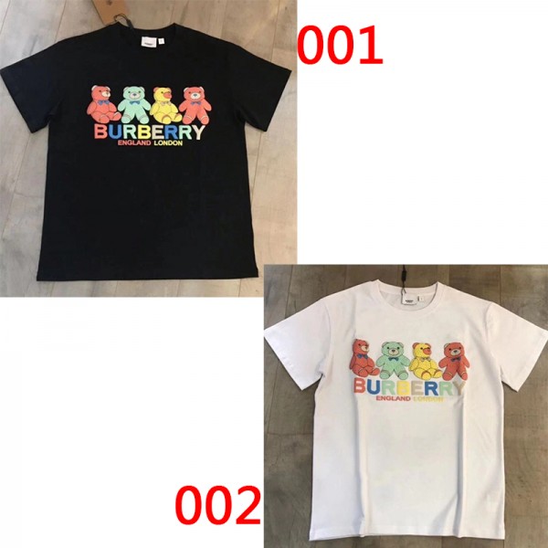 2021春夏バーバリーｔシャツ ブランド薄い半袖コットン製 トップスカップルゆったり七色の小熊プリントＴシャツかわいい黒 白T-shirt高品質