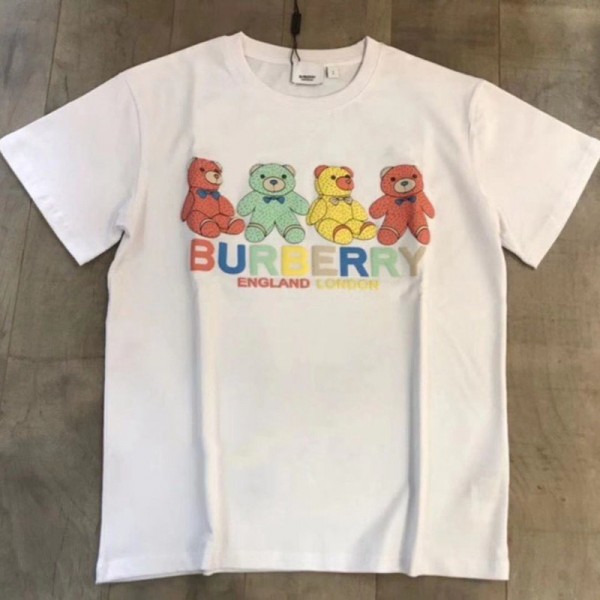 2021春夏バーバリーｔシャツ ブランド薄い半袖コットン製 トップスカップルゆったり七色の小熊プリントＴシャツかわいい黒 白T-shirt高品質