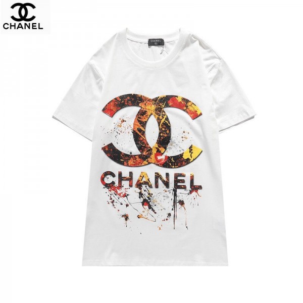 2021シャネル夏Ｔシャツブランド黒 白カップルｔシャツカジュアル丸首 半袖T-shirtかっこいいChanelロゴプリントトップス