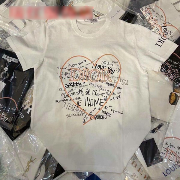Diorブランド風2021春夏tシャツディオールレディースお洒落 個性logo付きT-shirt韓国風半袖カップル綿Tシャツ