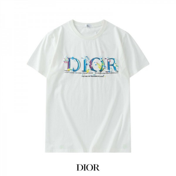 Diorディオール半袖ｔシャツブランドカジュアル丸首コットンＴシャツ男女ゆったり白 黒トップス若者愛用カップルtシャツ