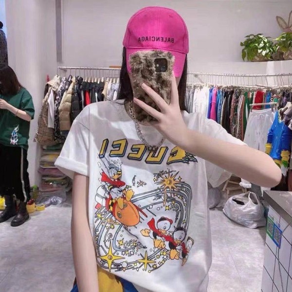 グッチTシャツブランド半袖カジュアル春夏T-shirtコピーGucciドナルドダック絵柄トップス黒 白カップルおすすめ