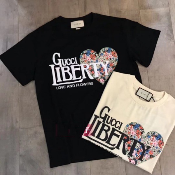 グッチｔシャツ半袖コットンＴシャツブランド春夏 薄い丸首トップスおしゃれdisney愛心Ｔシャツ男女兼用ファッション 花柄ｔシャツ