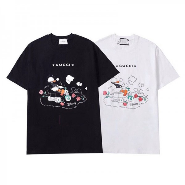 2021春グッチTシャツ半袖アニメ風ドナルドダック絵柄T-shirtブランドGucciレディースファッション丸首ｔシャツメンズカジュアルトップス