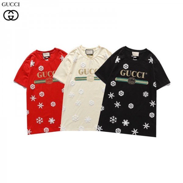 ハイブランドグッチｔシャツ半袖 コットンＴシャツ金粉モノグラムロゴメンズT-shirt GUCCIスノーフレークtシャツレディースゆったり上着