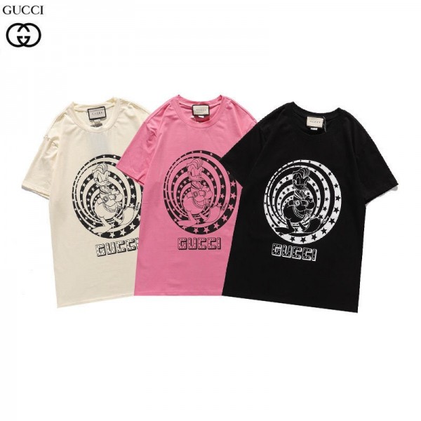 グッチGucciＴシャツコピーブランドレディースメンズＴシャツかっこいいドナルドダックプリントtシャツカジュアル半袖 コットン 丸首 トップス