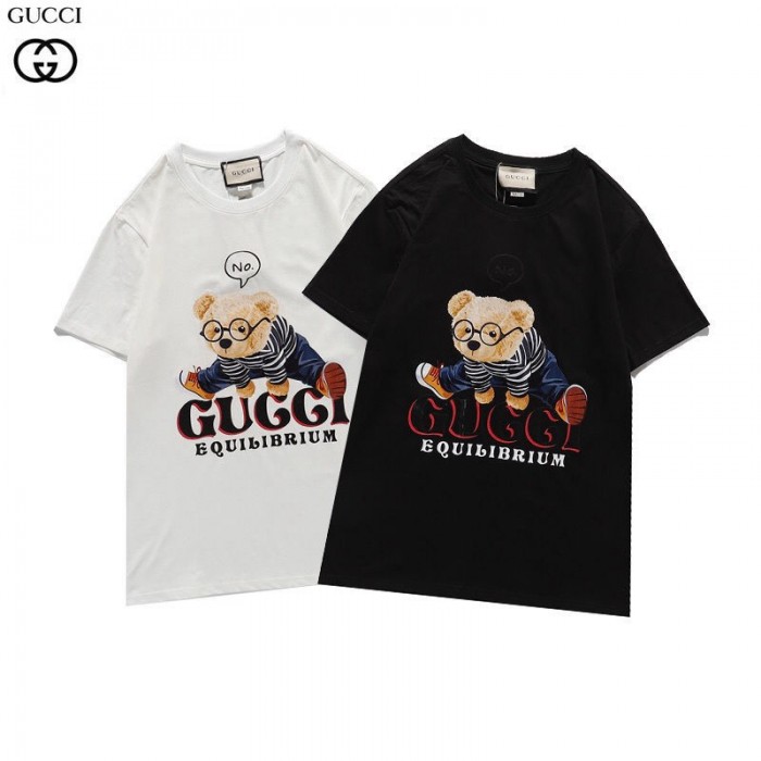 Gucciグッチブランドｔシャツシンプルカジュアル半袖コットン トップスおしゃれレディースクマ絵柄ｔシャツゆったりメンズ夏物 服